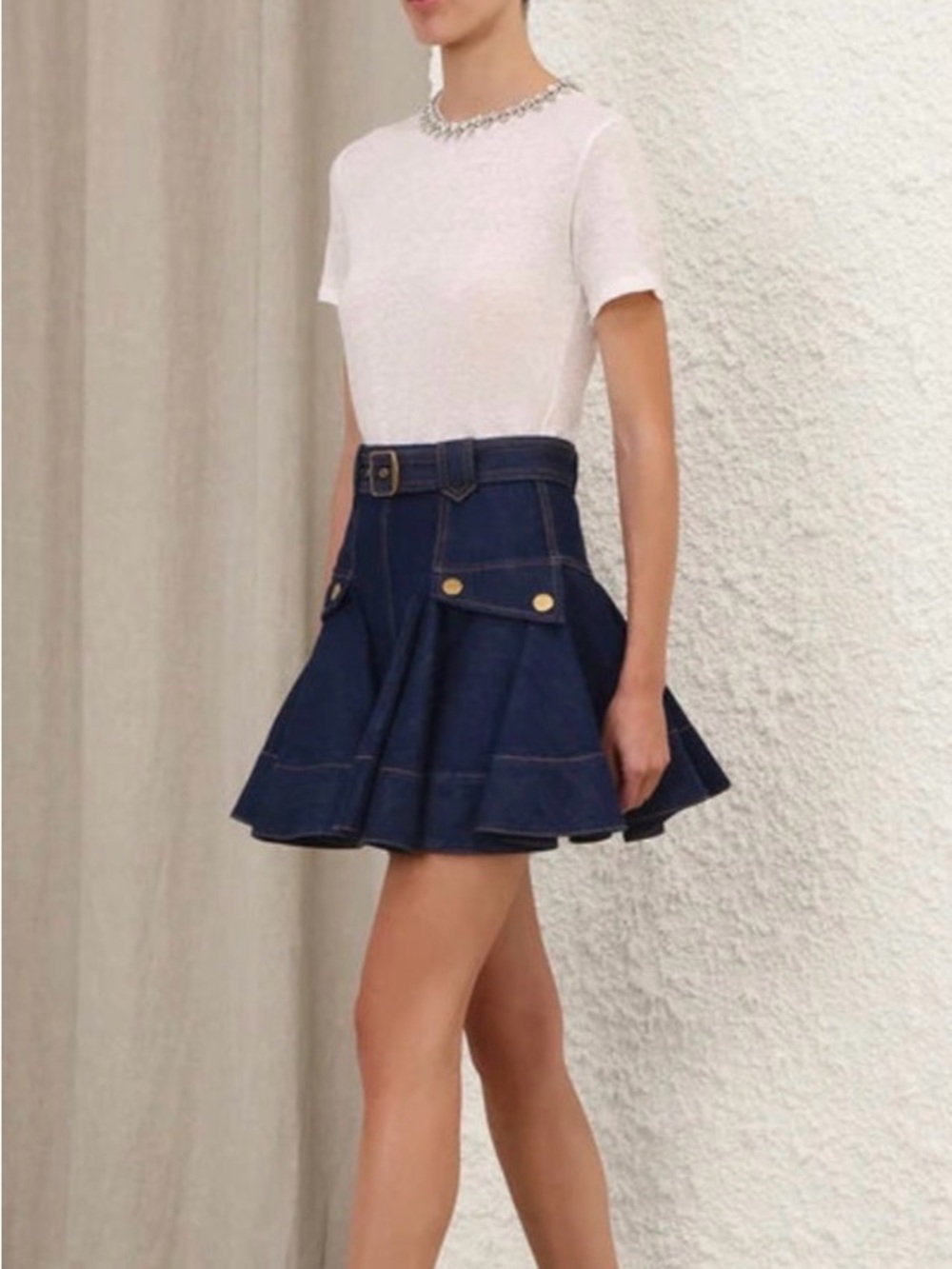 Zimmermann Dark Blue Denim Mini Skirt with Belt - Picture 2 of 3
